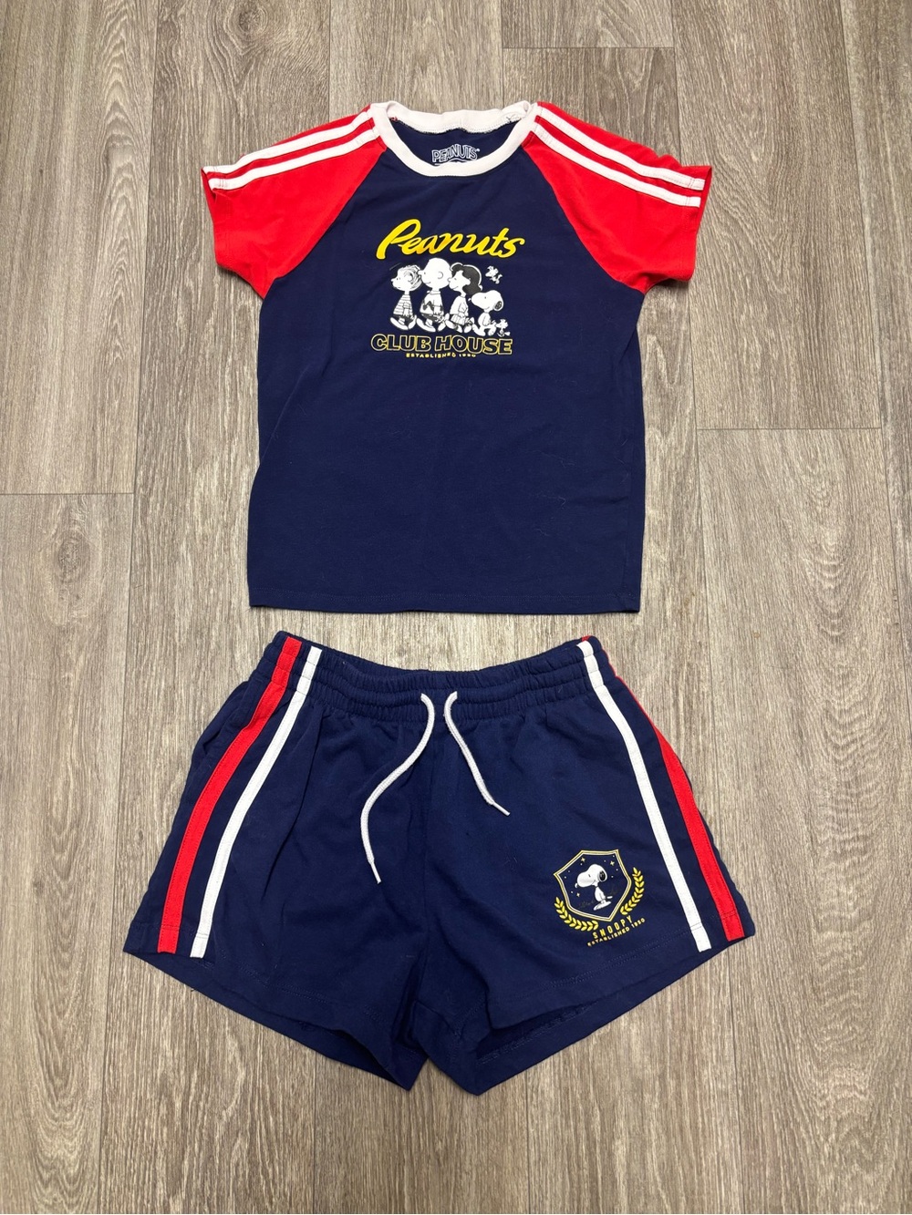 Peanuts Snoopy Club House Matching T-Shirt & Shorts Set Navy Red XS